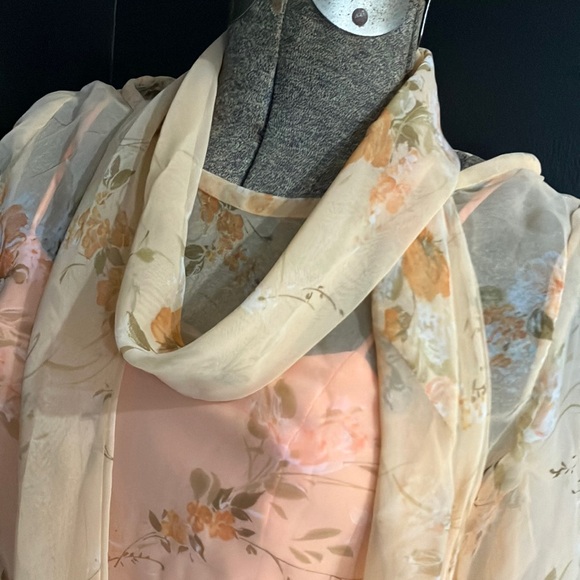 Vintage 1970s Handmade Floral Chiffon & Orange Dress with Matching Scarf - Picture 5 of 13